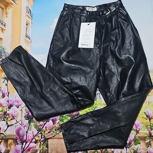 Vintage High Waist Black Leather Pants Size 6‎ NWT